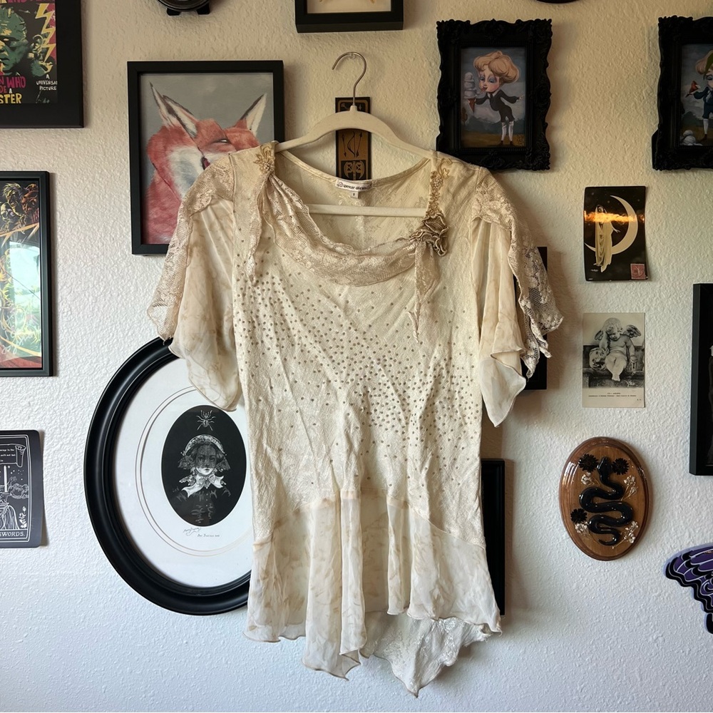 vintage 90s whimsical lace beaded blouse